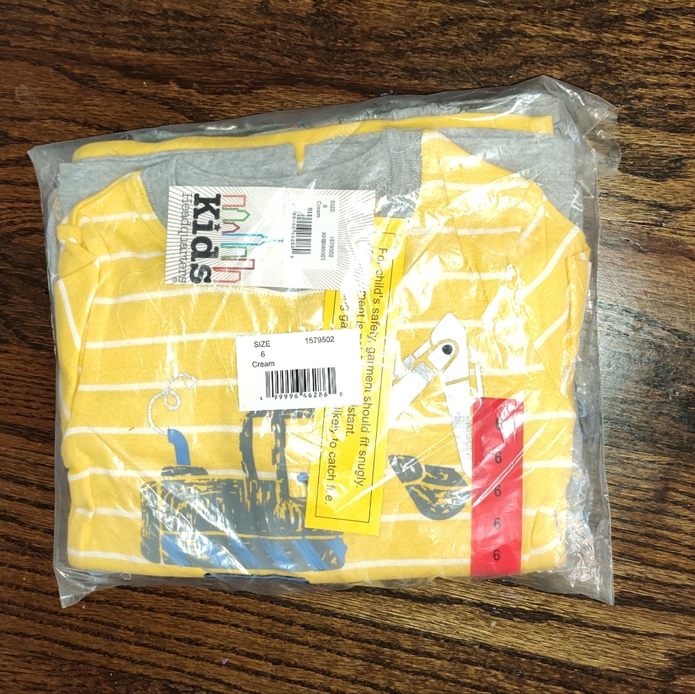 New! Kids Headquarters Kids' boys 4-Piece Cotton PJ Set Construction size 6 NWT!